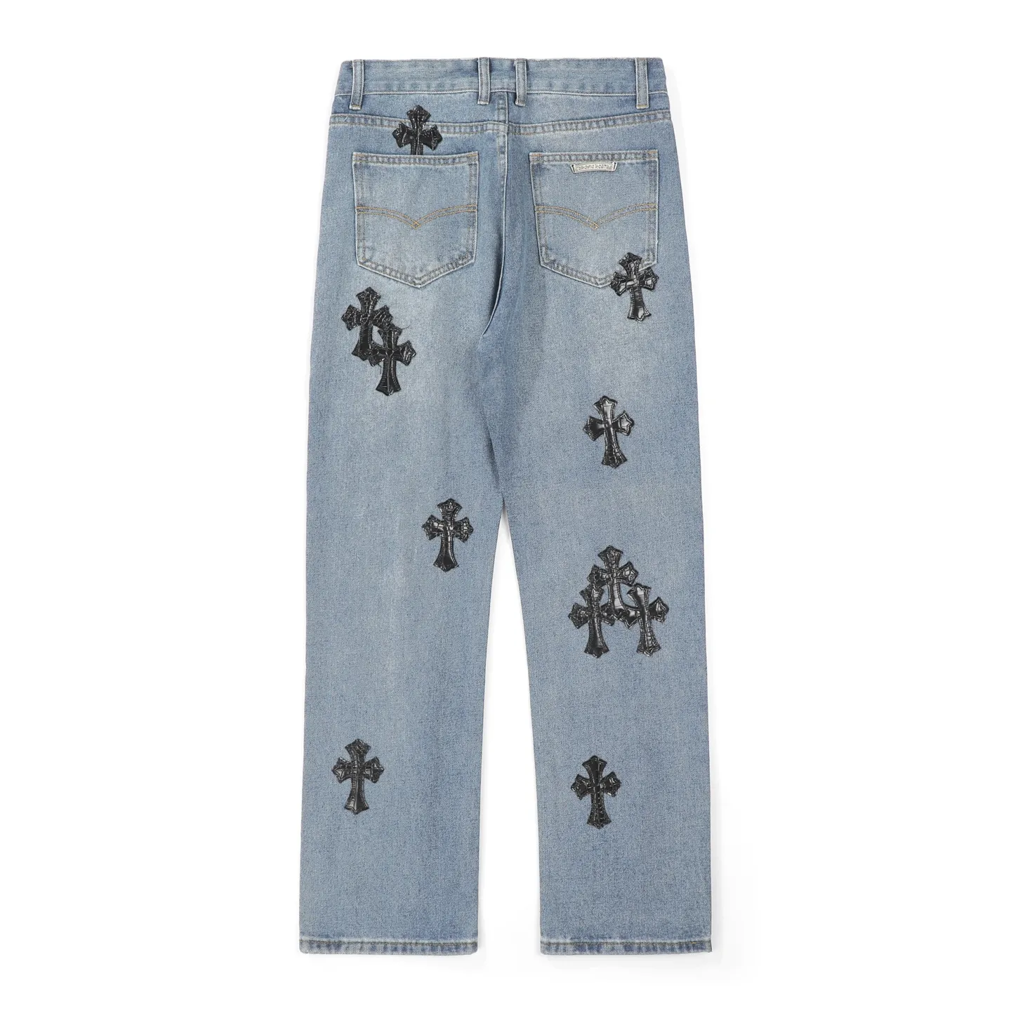 P240 Chrome hearts print stitching black leather classic washed jeans. Really restores the ultimate vintage texture. Three-dimensional version. Loose and comfortable, not picky on the figure. Looks taller and slimmer. Factory precision. Original factory quality control. Same style for men and women. Can be matched with couples. Versatile recommendation. Must-have jeans for all seasons. Fashionistas have been disappointed. From the quality selection of fabrics, the tailoring of details, and the matching of patterns, they are all impeccable! The upper body is so handsome when worn...it can be easily worn by men, women and children! The craftsmanship is made of heavy-duty washed pure cotton denim fabric. After washing, it is soft and thick. It is very stylish when worn on the body. Color: blue Size: 28 30 32 34 36